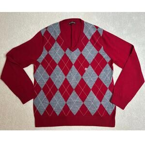 Express: Red Argyle Merino Wool Sweater